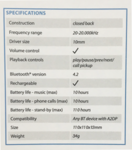 earbud specifications